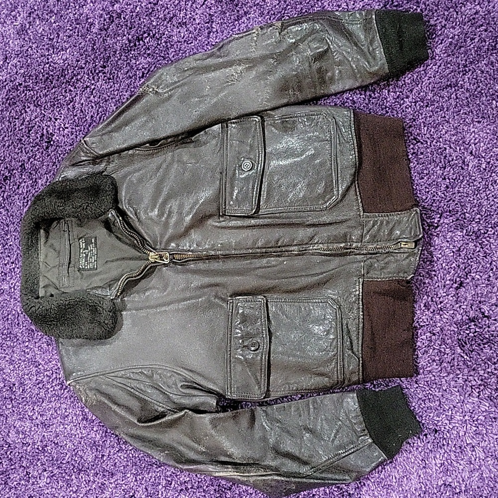 Vintage Military Vietnam Era Navy Leather Bomber Jacket Martin Lane Co. Inc